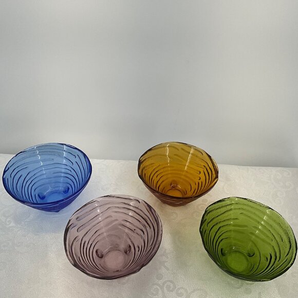 MyCo Colorful Swirl Pattern Glass Bowls Footed Set/4 - Picture 2 of 9